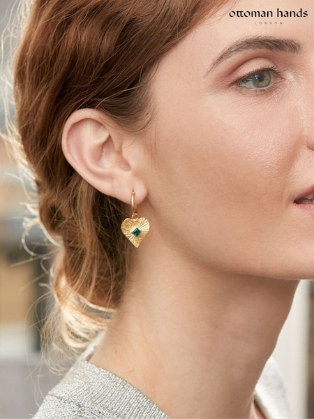 Gold Tone Green Crystal - Minđuše sa zlatnim obručem od osmanskih ruku Srca