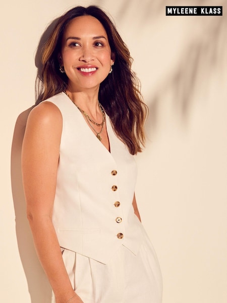 Myleene Klass Linen White Waistcoat (563938) | 143 LEI