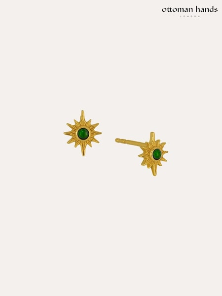 Алтын реңк - Ottoman Hands Green Onyx Star Stud Earrings
