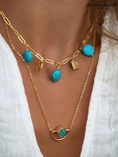 Zlatno Tone - Osmanske ruke Amore tirkizna ogrlica sa šarmom