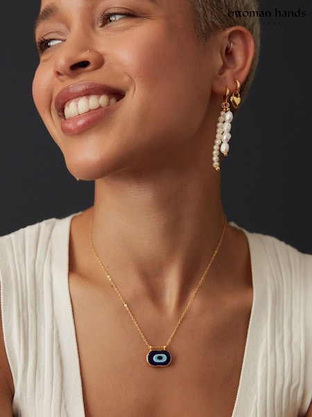 Gold Tone - Ottoman Hands Amelia Evil Eye Pendant Necklace