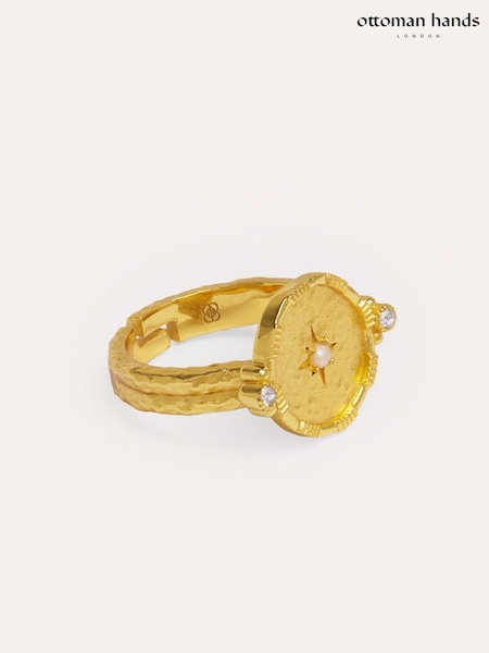 Gold Tone - Ottoman Hands Pearl Shield Stacking Ring