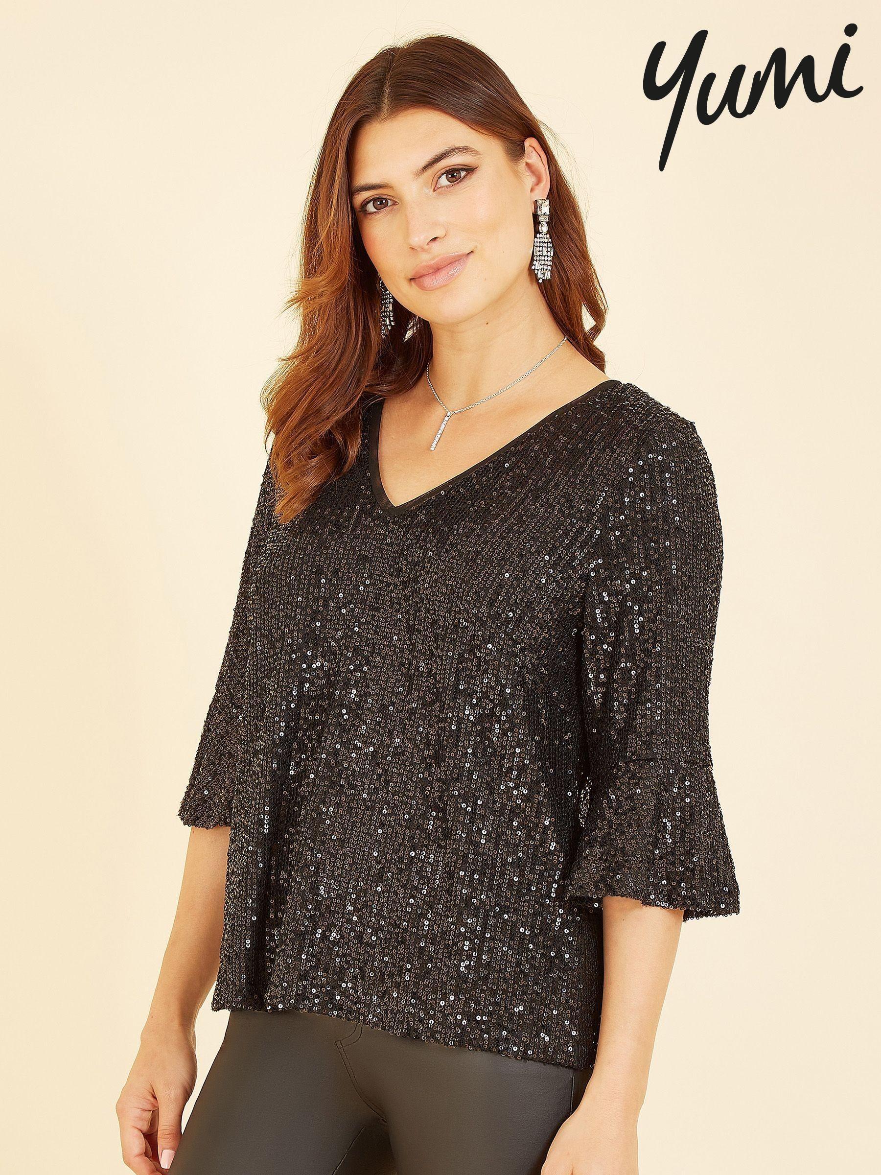 Women s Curve Black Sequin Tops Next Luxembourg
