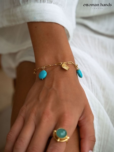 Goldfarben - Ottoman Hands Amore Türkis-Charme-Kettenarmband