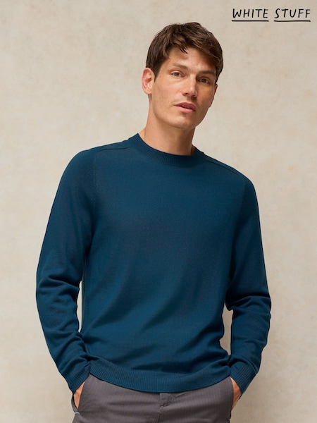 أزرق - Regular White Stuff Conway Merino Crew Neck Jumper