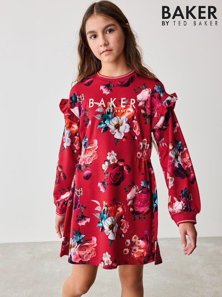 Rot - Baker by Ted Baker Floral Sweat 100% Cotton Dress (564694) | 24 € - 30 €