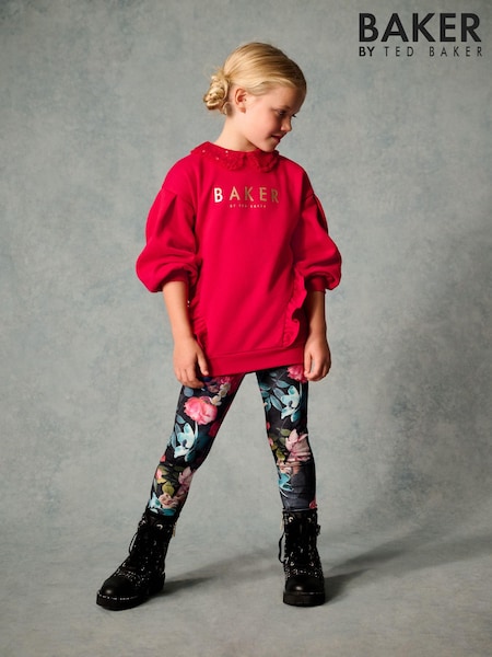 Baker by Ted Baker Red Sequin Collar Longline Sweat and Floral Leggings Set (564755) | 34 € - 41 €