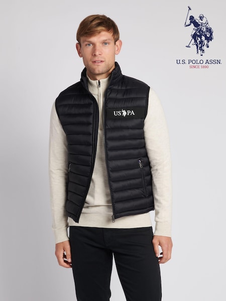 U.S. Polo Assn. Black Lightweight Mens Quilted Tape Gilet (564767) | €113
