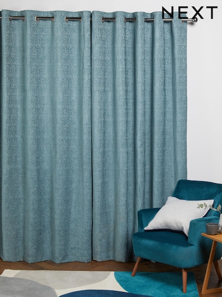 Blue Teal Heavyweight Chenille Eyelet Lined Curtains (564795) | $86 - $252