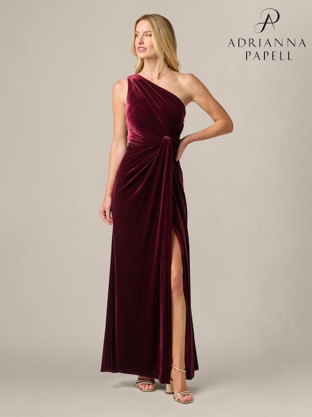 Roșu - Rochie din catifea cu un umăr Adrianna Papell