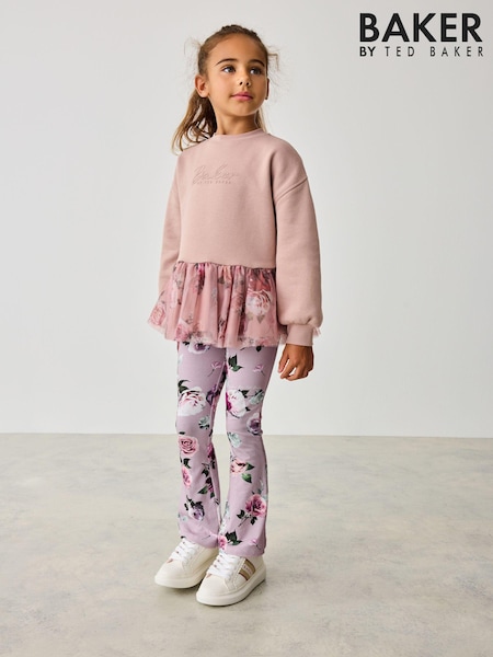 Baker by Ted Baker Stone 100% Cotton Mesh Hem Sweater and FLoral Flare Set (564896) | 27 € - 33 €