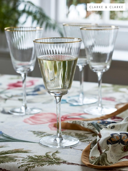 Clarke & Clarke Clear & Gold Denver Set of 4 Wine Glasses (564949) | €52