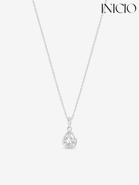 Tono plateado - Inicio Pear Bezel Pendant