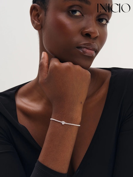 Με ασημένιο τόνο - Inicio Heart Bezel Tennis Bracelet