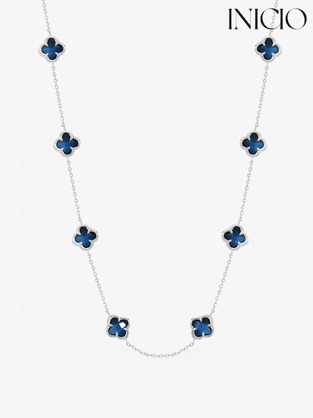 Tono plateado - Inicio Sapphire Clover Necklace
