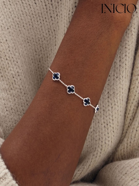 Silver Tone - Inicio Sapphire Clover Bracelet