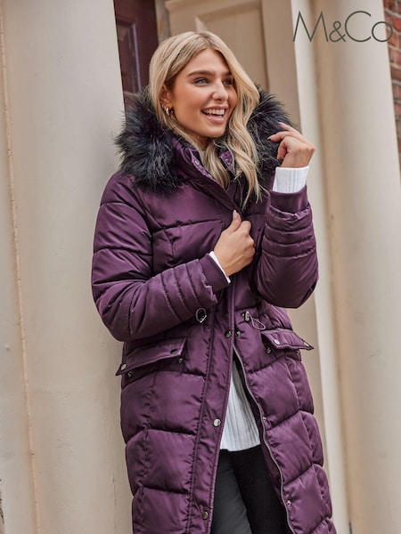 M&Co Purple Faux Fur Trim Padded Coat (565099) | €26