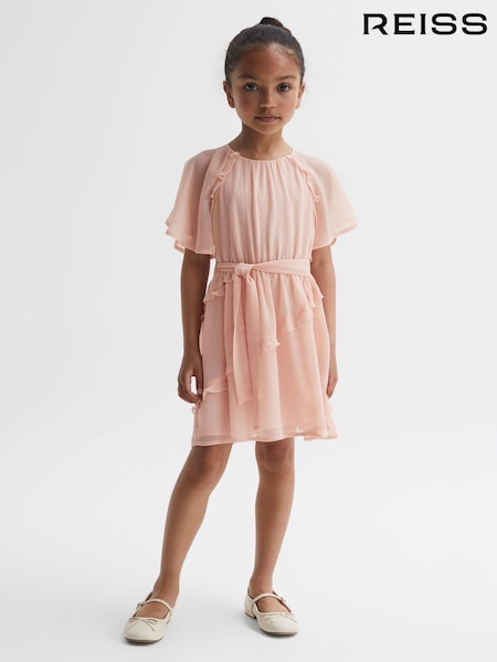 Reiss Pink Aubrey Belted Frill Dress (565239) | AED475