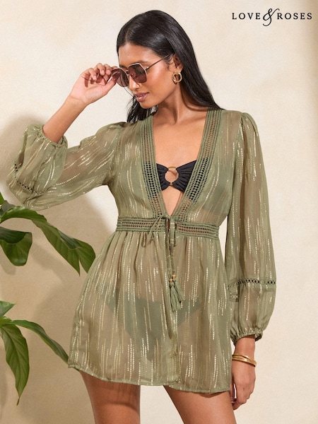 Love & Roses Metallic Trim Detail Kimono (565679) | 175 LEI