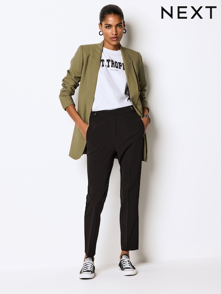 Schwarz - Tailored Elastic Back Straight Leg Trousers (565731) | 7 €