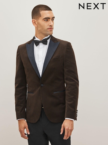 Brown Slim Printed Velvet Jacket (565812) | €20
