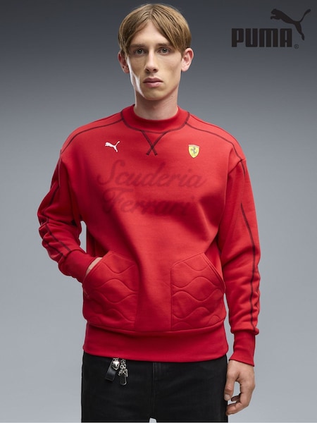 Red - Regular Puma Ferrari T7 Premium Crew Neck Relaxed Sweatshirt