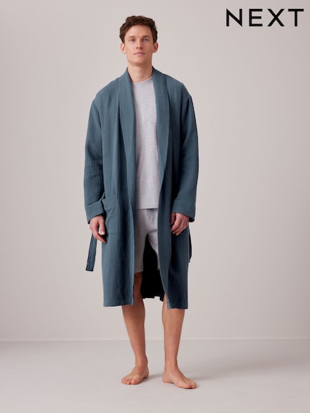 Blue 100% Cotton Lightweight Textured Dressing Gown (566339) | €21.50