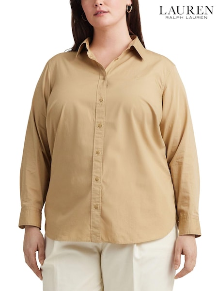 Lauren Ralph Lauren Curve Tan Brown Featherweight Cotton Shirt (566471) | €66