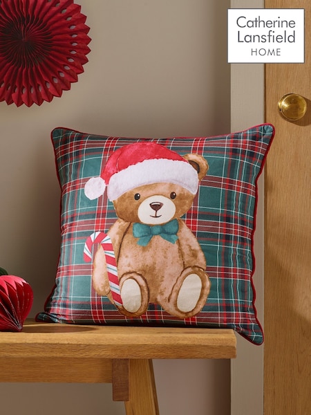 Catherine Lansfield Christmas Tartan Teddy Bear Cushion