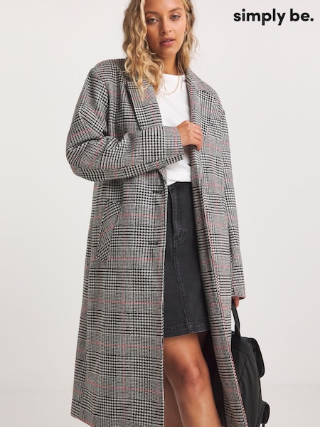 Simply Be Black Checked Faux Wool Relaxed Blazer Coat (566582) | €41.50