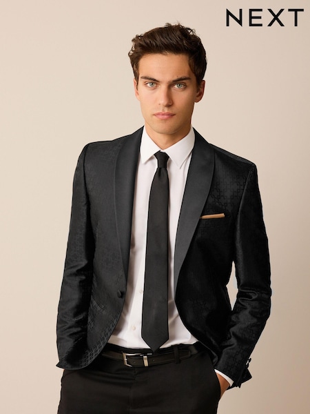 Black Satin Jacquard Tuxedo Jacket (566634) | €18