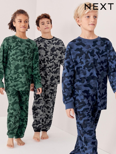 Grau/Blau/Grün Camo - 3 Pack Long Sleeve Pyjamas (3-16yrs) (566700) | 38 € - 48 €