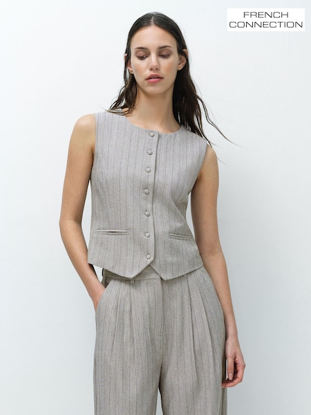 Black - French Connection Enya Pinstripe Waistcoat