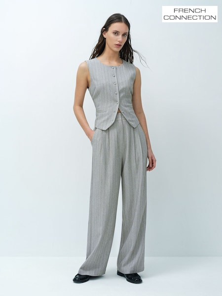 Black - French Connection Enya Pinstripe Wide Leg Trousers