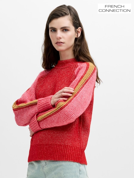 Red - French Connection Kessy Tri Colour Raglan Jumper