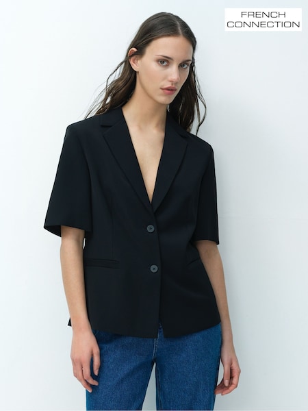 Black - French Connection Vinnie Suiting Short Sleeve Blazer