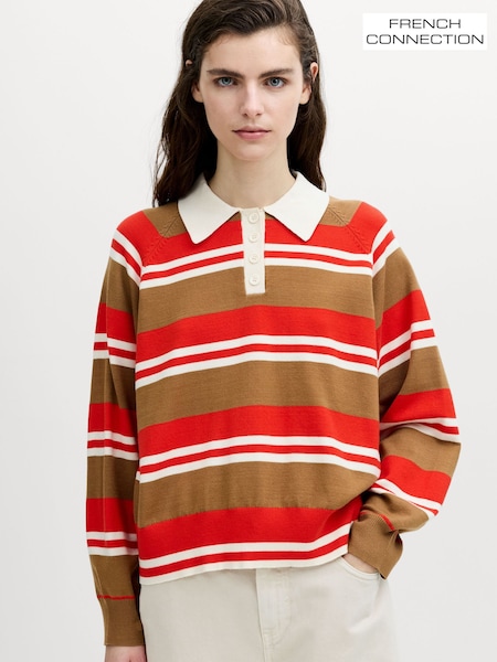 Brown - French Connection Yaz Stripe Polo Shirt