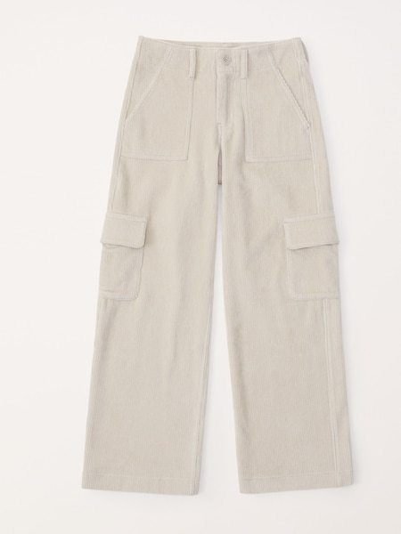 Abercrombie & Fitch Cream Cord Cargo Wide Leg Trousers (567387) | 217 LEI