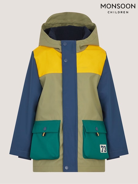 Green - Monsoon Colourblock Water-resistant Rain Jacket