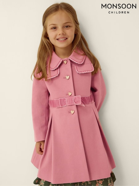 Pink - Monsoon Velvet Bow A-line Coat