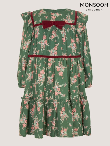 Verde - Vestido de manga larga con estampado floral de Monsoon