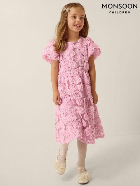Rosa - Vestido de Monsoon de manga corta con estampado floral texturizado