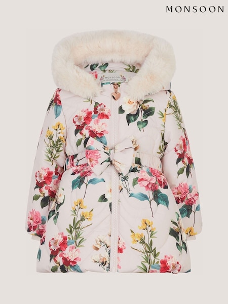 Cream - Monsoon Baby Botanical Print Puffer Coat