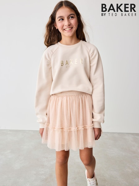 كريم - Baker by Ted Baker 2 Piece Sweat Top and Tulle Mesh Skirt Set (568008) | ‏136 د.إ.‏ - ‏ 161‏ د.إ.