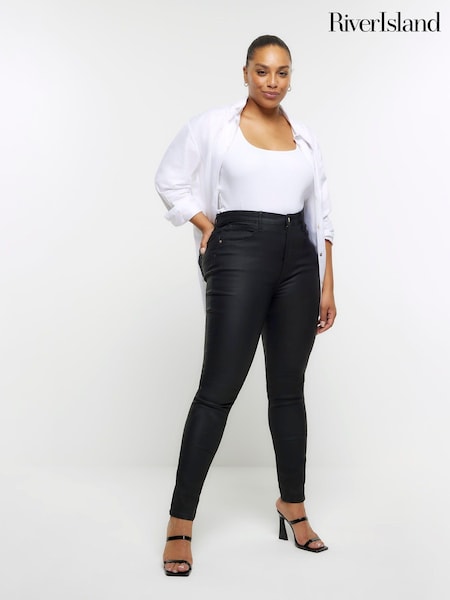 River Island Black Plus High Rise Bum Sculpt Coated Skinny Jeans (568850) | €24