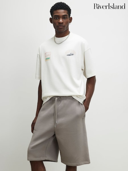 White - Regular River Island Oversized Racing Badge T-shirt