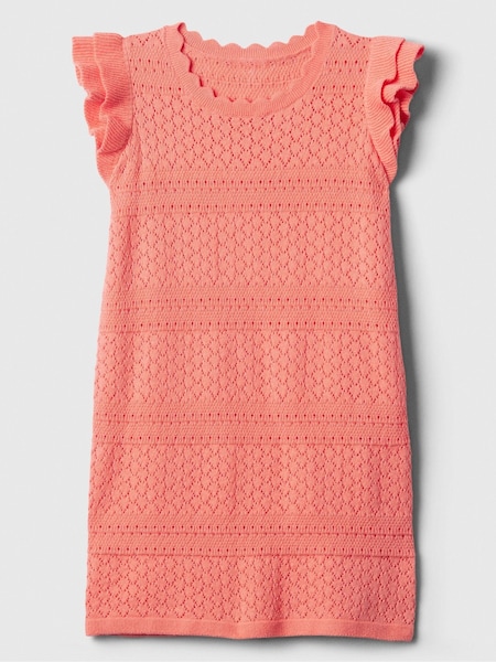 Gap Coral Pink Crochet Knitted Flutter Sleeve Dress (3mths-5yrs) (569329) | €11.50