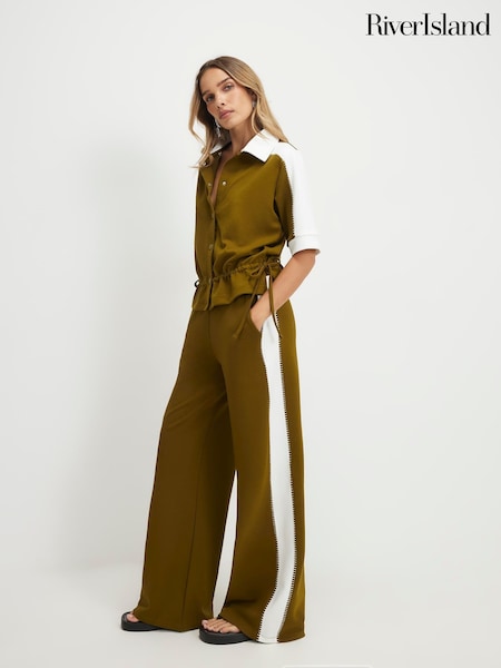 أخضر - بنطلون رياضي Premium واسع الأرجل بألوان متباينة من River Island