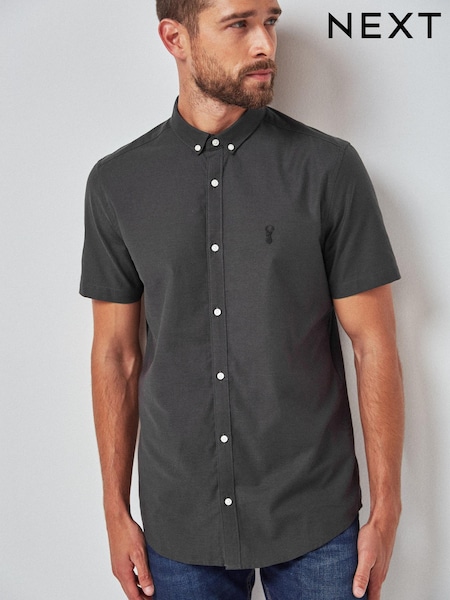 V barvi oglja - Slim - Short Sleeve Stretch Oxford Shirt (569836) | € 11