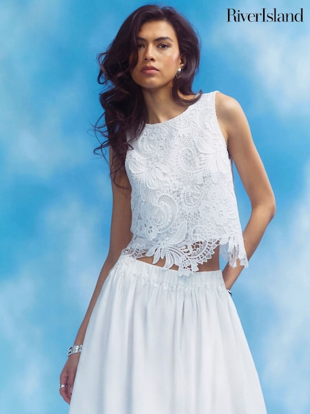 Cream - River Island Sleeveless Lace Shell Top